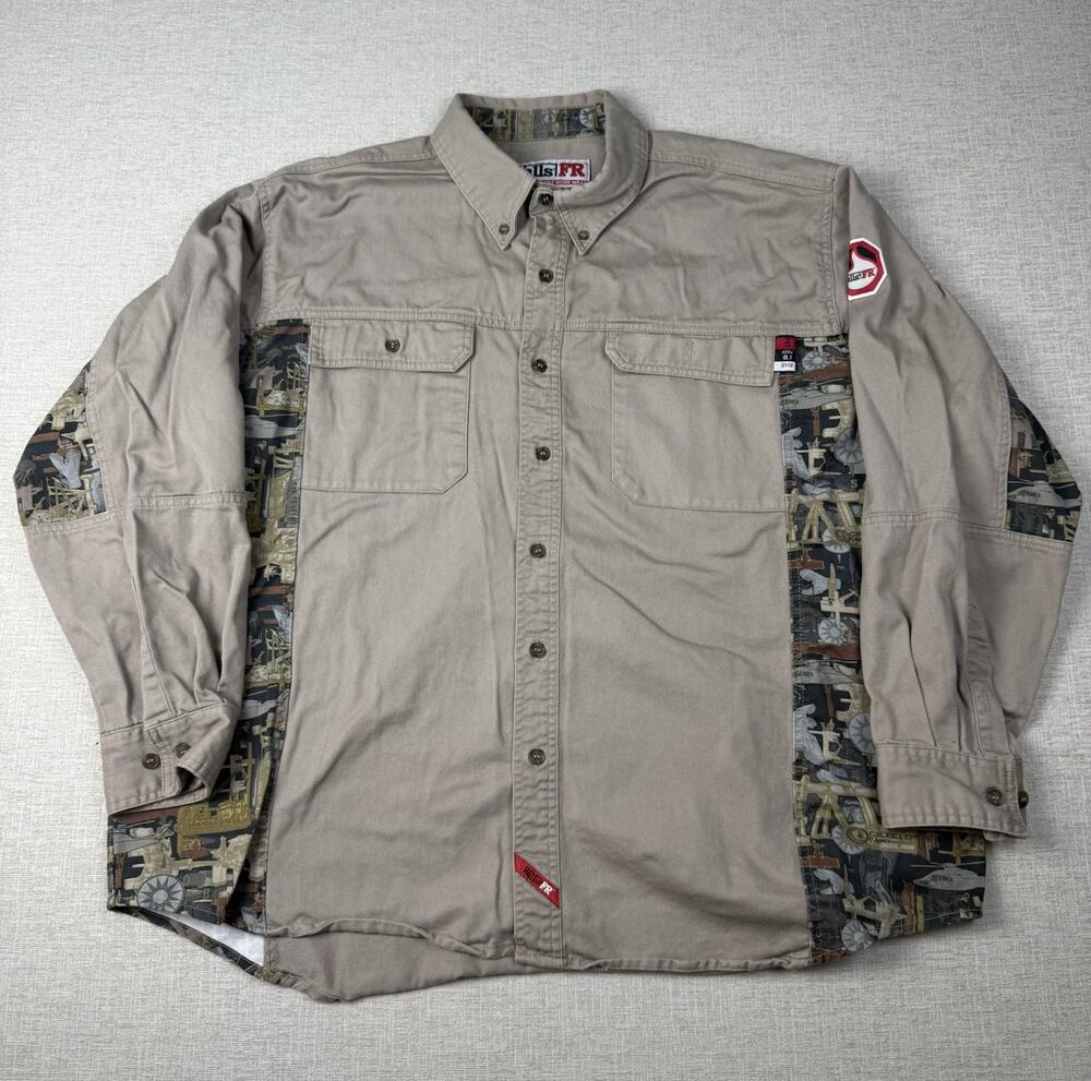 Walls FR Flame Resistant Work Shirt 2XL Oilfield Camo NFPA 2112 Cotton Tan